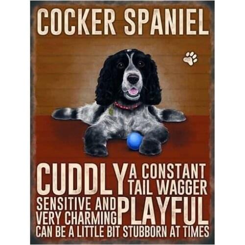 Cocker Spaniel Dog Wall Art Plaque with Characteristics Display Vintage Metal Tin Sign Retro Tin Plate Sign Wall Art Decor
