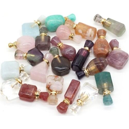 Natural Stone Perfume Bottle Pendant Essential Oil Diffuser Charms For Jewelry Make DIY Bracelet Necklaces Connector Accessories