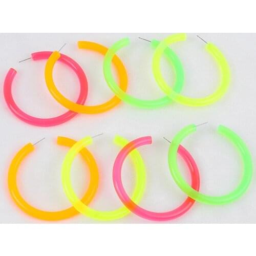 New Fashion Acrylic Neon Colors Transparent Big Hoop Earrings For Women Girls Geometric Round Circle Earrings Punk Party Jewelry