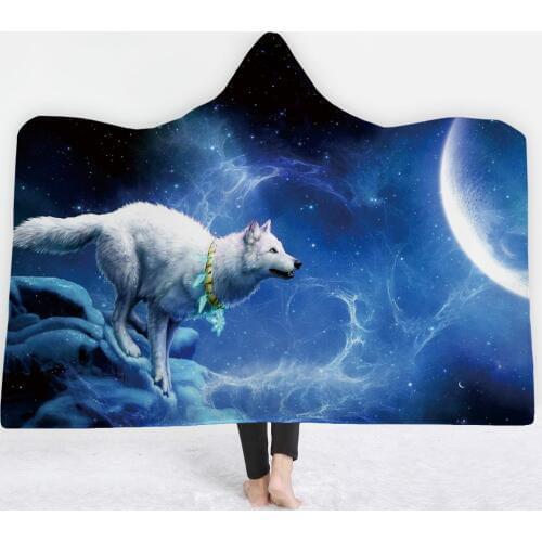 Mylb Hooded Blanket Microfiber for Adults Kids Moon Eclipse Galaxy Wolf Sherpa Fleece Wearable Blanket
