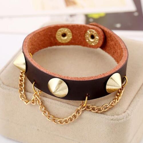 Punk Gothic Rock Jewelry for Men Women Spikes Rivet Cone Stud Charms Bracelet Cuff Black Brown Leather Fashion Bangle Wristbands