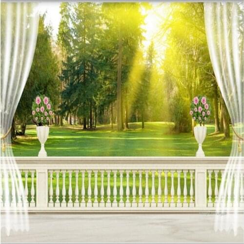Beibehang Custom photo wallpaper stickers European balcony forest grass landscape 3D TV backdrop wall papel de parede