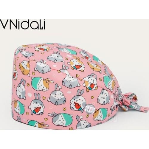 Unisex Dentist Dust Hat Adjustable Laboratory Work Hat Beauty Salon Baotou Cap Pet Beauty Salon button Scrubs Cap Dust Cap