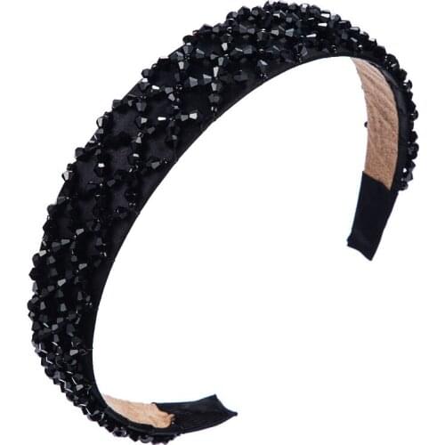 Luxury Crystal Braided Headbands for Women Popular Solid Rhinestone Hairband Black White Hair Hoop Woman Elegant Headdress