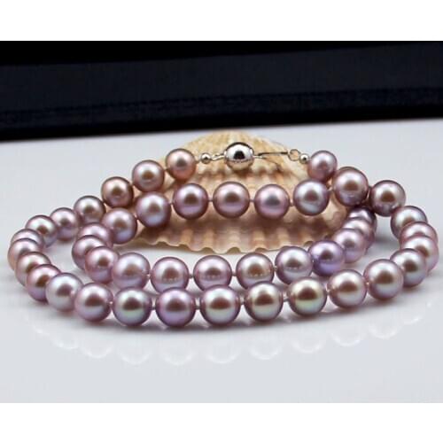 Luxury purple freshwater pearl necklace 9-10mm round AAA FINE JEWELRY