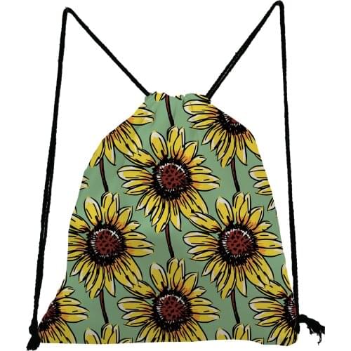 Painting Sunflower Printed Backpack Green Drawstring Bags Pretty Casual Shoe Bag to School Large Capacity Storage Bag Book Bag