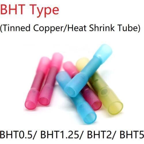 5pc BHT0.5 BHT1.25 BHT2 BHT5 Wire Terminal Splice Waterproof Heat Shrink Tube Insulated Glue Lined Seal Butt Cable Crimp Connect
