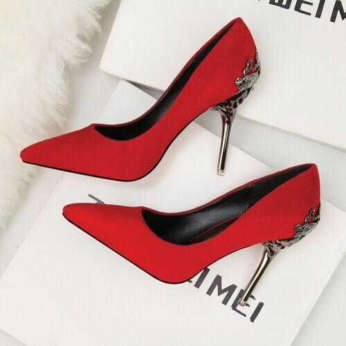 Pointed Toe Suede Women Shoes Wedding Banquet Bride Women Super High Heel Shoes Metal Hollow Women Shoes Stiletto Pump