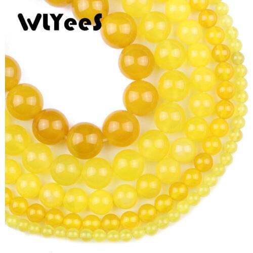 WLYeeS Natural Stone Yellow carnelian bead Round 4/6/8/10/12 mm Loose Bead supply women Jewelry bracelet Necklace making DIY 15