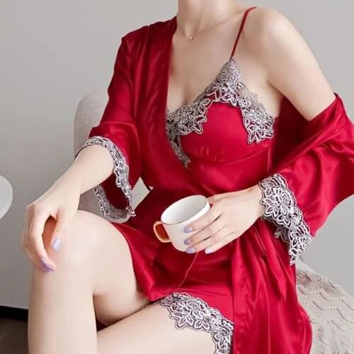 Womens Nightdress Sexy Bath Robe Gown Imitation Ice Silk Nightdress Solid Color Nightgown Plus Size Nightwear Sexy Sleepwear
