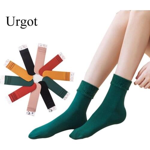 Urgot 5 Pairs Spring Autumn Socks Female Korean Pure Color Snow Socks Floor Socks Nylon Warm Cuffed Tube Pile Socks Wholesale