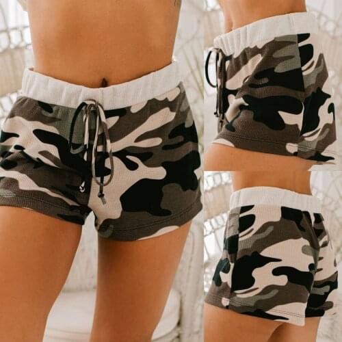 Womens Casual Shorts, Elastic Waist Soft Camouflage Print Lounge Polyester Shorts With Drawstring Summer New Fashion 2021