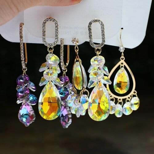 AENSOA Colorful Transparent Geometric Pendant Dangle Drop Earrings for Women 2021 Trendy Tassel Crystal Long Earring Jewelry