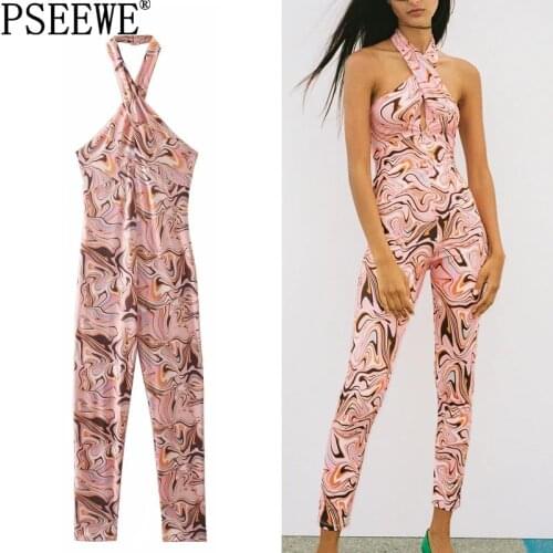 PSEEWE Za Bodycon Jumpsuit Women Halter Backless Long Jumpsuit Woman Summer 2021 Fashion Cut Out Yoga Casual Sexy Bodysuit
