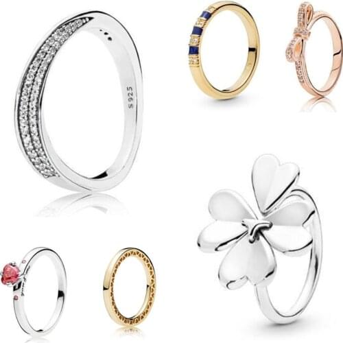 Authentic 925 Sterling Silver Red Heart-shaped Crystal You & Me Ring For Women Wedding Party Gift Europe Pandora Jewelry