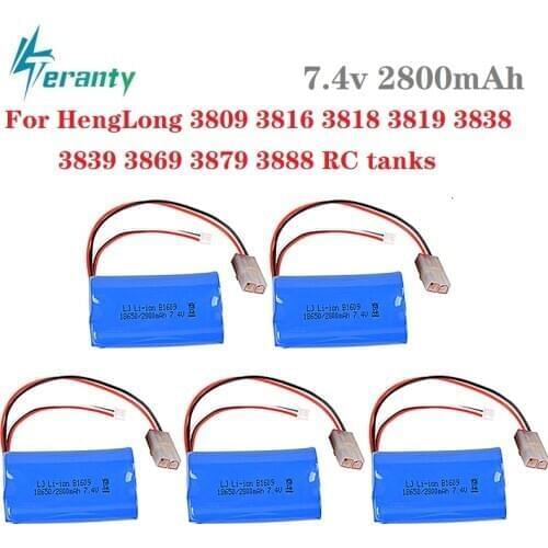 1/2/3pcs 7.4V 2800mAh 18650 Battery for henglong 3809 3816 3818 3819 3838 3839 3869 3879 3888 RC tanks HJ806 parts battery