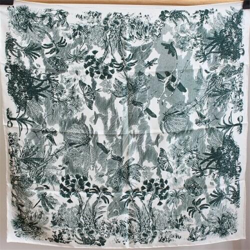 100% Pure Silk Scarf Women Foreast Print Square Scarves Wraps Head Handkerchief Wholesale Hijabs Silk Foulards Bandana 90x90CM