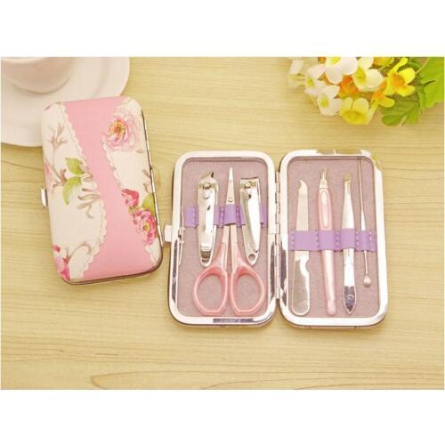 100sets 7 in 1 Rattan Flower Printing Nail Clipper Scissor Kit Woman Pedicure Manicure Set Wedding Favors Gifts SN830