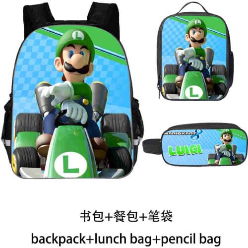 16 inch 3pcs/set Mario Bros School Bag for Kids Boy Girl Backpack Children School Sets Pencil Bag Lunch box Kids Mochila