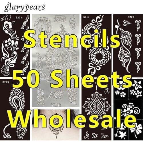 50 Pieces Wholesale Medium Hollow Henna Tattoo Stencil Paste Drawing Unisex Arm Waist Body Art Painting Tattoo Stencil Temporary