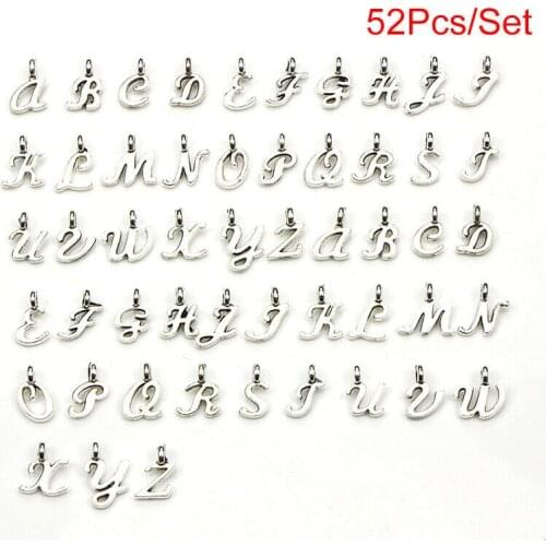 52pcs 26 Letter A-Z Pendants Bulk Tibetan Silver Mix Dark Silver Plated For Women Necklace Pendant Jewelry Making Accessories