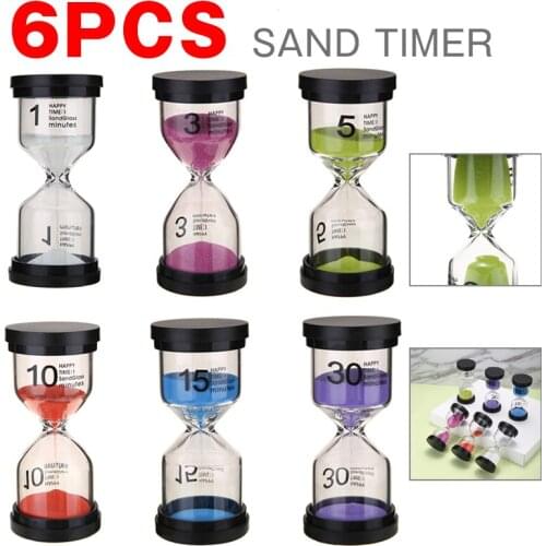 6pcs 6 Colors Sandglass Sand Timer Clock Timer Hourglass Home Decoration Sandglass 1, 3, 5, 10, 15, 30min Six Hourglasses