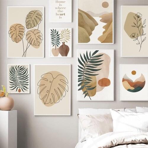 Abstract Line Leaf Painting Boho Poster Monstera Plant Flower Wall Art Canvas Print Nordic Wall Pictures For Living Room Decor