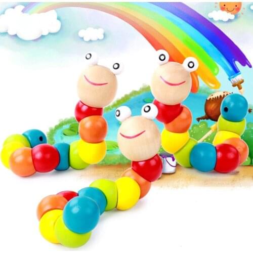 Large Twisted Worm Animal Joint Doll Wooden Caterpillar Gift Childrens Toy