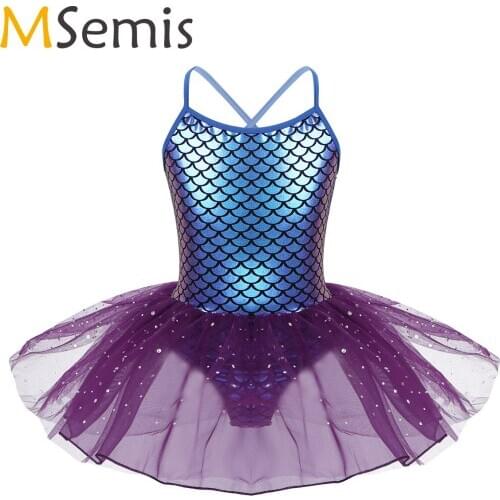 Girls Mermaid Dress for Kids Ballet Dance Gymnastics Leotard Tutu Dress Childrens Cosplay Costume Halloween Carnival Party Show