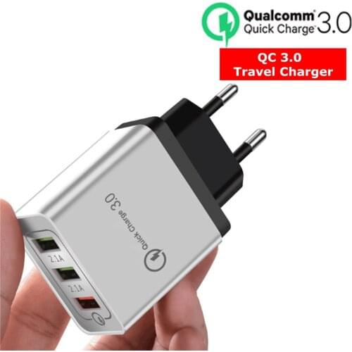 KQJYS QC3.0 USB Travel Charger For iPhone Samsung Fast Charge QC3.0 Quick Charge QC 3.0 US EU Multi 3 Port Phone Charger Adapter
