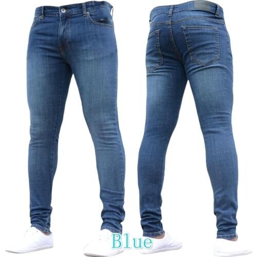 Men Jeans Pants Slim Fit Stretch Mid Waist Denim Pencil Trousers Men Casual Pure Color Skinny Black Jeans Pantalones Vaqueros