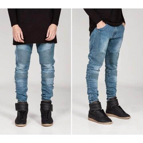Mens Fashion Motorcycle Slim Fit Black White Blue Moto Denim Pants Joggers Skinny Men Streetwear Mens Ripped Biker Jeans Homme