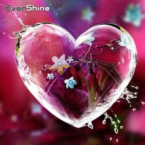 EverShine 5D Diamond Mosaic Heart Cross Stitch Diamond Painting Full Square Scenery Diamond Embroidery Picture Of Rhinestones
