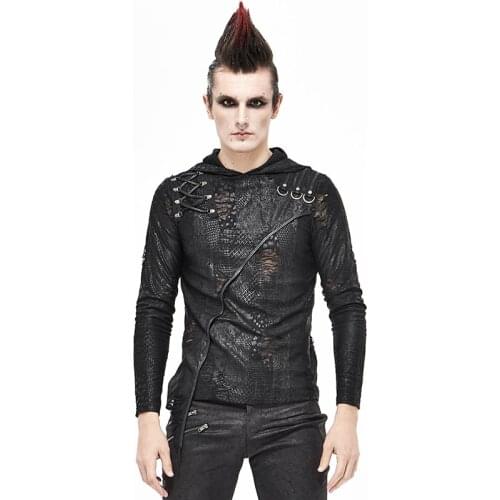 Gothic Rock Punk Hollow Tie Mens Shirt Personality Sexy Dark Pattern Tight-fitting Long-sleeved Shirts For Men