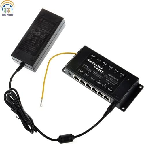 GPOEI006-24V60W PoE Plus Gigabit Passive PoE 6 Port PoE Injector with 24V 60W AC Power Adapter for 802.3af Devices