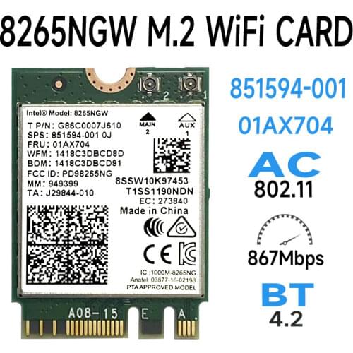 Intel Wireless-AC 8265 Dual Band 2.4G/5Ghz Wifi Bluetooth Wlan For 8265NGW NGFF 802.11ac 867Mbps 2x2 MU-MIMO WIFI BT 4.2 Card