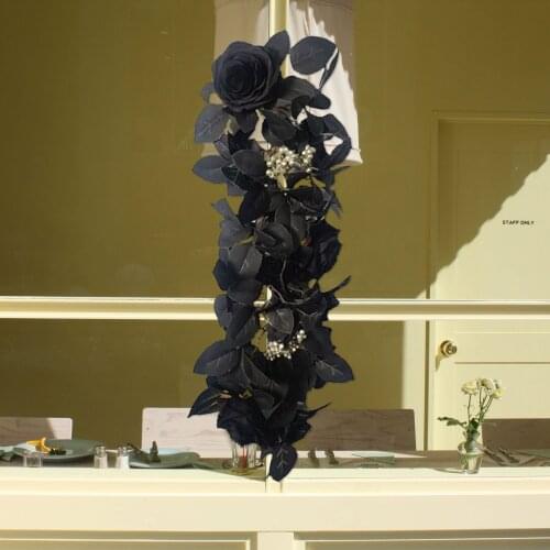 Artificial Vine Sunflower Black Rose Leaf Door Silk Flowers Autumn Sunflowers Halloween Decoration Atmosphere Wall Hanging