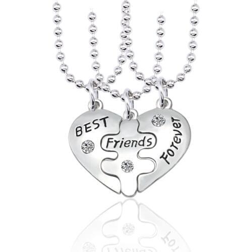 HUMANO FINO 3 Pcs Fashion Crystal Best Friends Forever Heart Plated For Women Men Friendship Gift Jewelry BFF Pendants