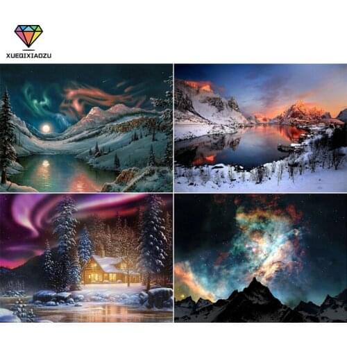 XUEQIXIAOZU Full Circle Diamond Painting Night Starry Sky 5D DIY Aurora Landscape Diamond Mosaic Home Decoration Painting Gift