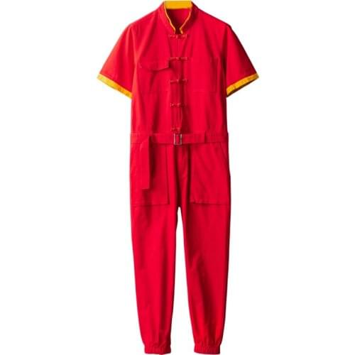 Summer Japanese one-piece work Japanese and Korean one-piece suit men and women Chinese style short-sleeved suit