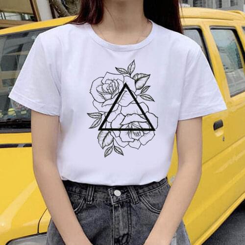 Summer T-shirt retro T-shirt ladies Harajuku short-sleeved Flower Earrings printed T-shirt Dreamcatcher casual O-neck top shirt