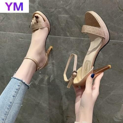 Hot Women Sandals Summer Shoes High Heels Leather Peep Toes Buckle Strap Woman Party Shoes Black Sandalia Mujer New Bling Casual