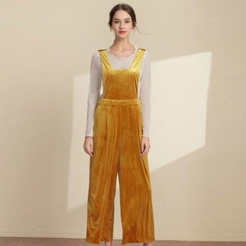 2019 New Womens Casual Vintage Jumpsuits Sleeveless Backless Yellow Loose Overalls Korean Sweet Paysuits Wide Leg Rompers DD1799