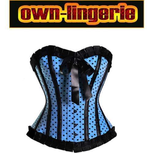 New Polka Dots Corset Basques Top Strap Padded Cup PLUS SIZE