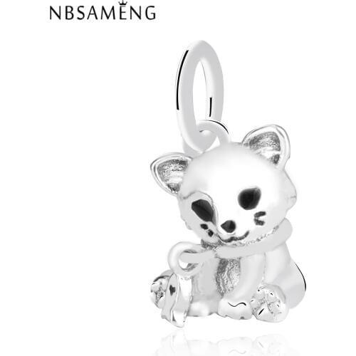 Original 925 Sterling Silver Beads Sweet Cat Pendant Charm Fit Bracelet Bangle Women Beads For Jewelry Making