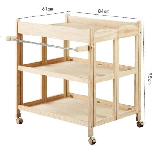 Pine Wood Changing Table with Wheels & Pad, Folding Baby Diaper Station For Homes/Hotels/Nurseries