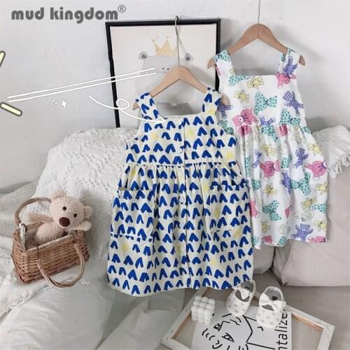 Mudkingdom Girl Sleeveless Dress Cute Cartoon Heart Square Collar Vest Sling Princess Dresses for Kids Loose Fit Casual Clothes