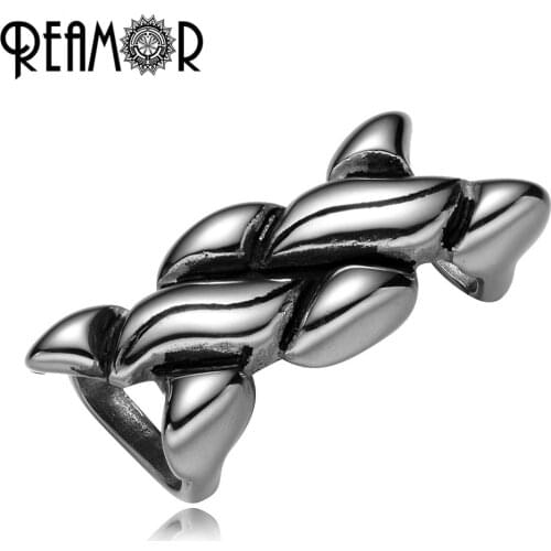 REAMOR 316l Stainless steel Intertwined Charm Beads 12*6mm Big Hole Beads for Flat Leather Bracelets Jewelry Making DIY Beads