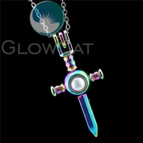 R-C544 Rainbow Colors Sword Beads Cage Pendant Perfume Diffuser Aromatherapy Pearl Cage Locket Necklace
