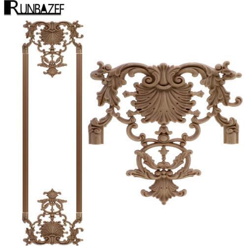 RUNBAZEF Retro Rose Floral Wood Carved Decal Corner Applique Decorate Frame Wall Doors Furniture Decorative Wooden Figurines